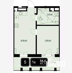 1-к квартира, вторичка, 54м2, 2/9 этаж
