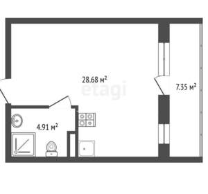 Студия квартира, вторичка, 40м2, 1/7 этаж