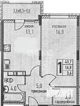 1-к квартира, вторичка, 46м2, 2/6 этаж