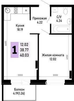 1-к квартира, вторичка, 40м2, 2/4 этаж