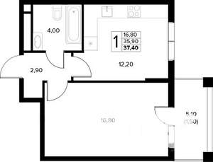 1-к квартира, строящийся дом, 37м2, 7/8 этаж