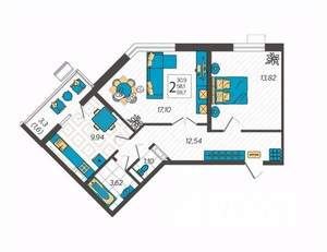 2-к квартира, вторичка, 60м2, 7/9 этаж