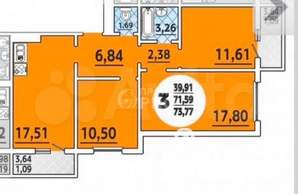 3-к квартира, сданный дом, 80м2, 3/16 этаж