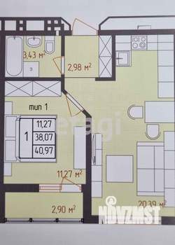1-к квартира, вторичка, 41м2, 18/18 этаж