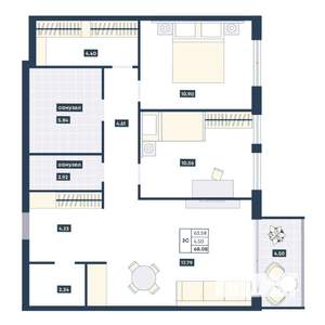 2-к квартира, вторичка, 68м2, 4/9 этаж