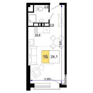 1-к квартира, строящийся дом, 24м2, 5/9 этаж