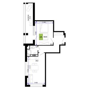 2-к квартира, строящийся дом, 59м2, 2/9 этаж