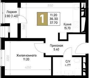 1-к квартира, строящийся дом, 38м2, 3/12 этаж