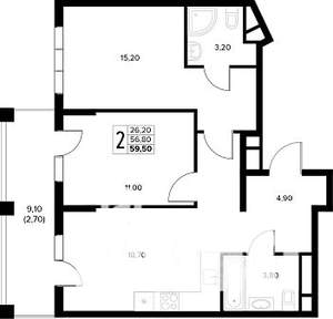 2-к квартира, вторичка, 60м2, 8/8 этаж