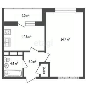 1-к квартира, вторичка, 46м2, 2/6 этаж