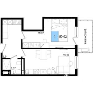 1-к квартира, вторичка, 50м2, 2/9 этаж
