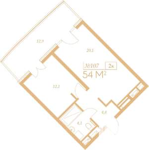 2-к квартира, вторичка, 54м2, 9/9 этаж