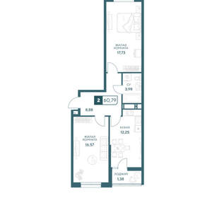 2-к квартира, вторичка, 61м2, 3/20 этаж