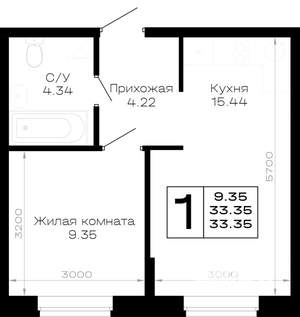 1-к квартира, вторичка, 33м2, 3/4 этаж