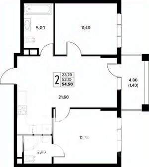 2-к квартира, строящийся дом, 55м2, 7/8 этаж