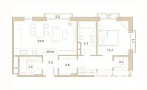 1-к квартира, вторичка, 69м2, 3/7 этаж