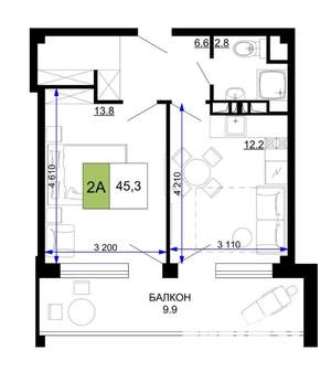 2-к квартира, вторичка, 45м2, 8/19 этаж
