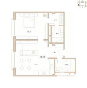 1-к квартира, вторичка, 71м2, 5/7 этаж
