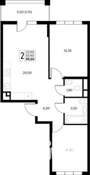 2-к квартира, вторичка, 56м2, 8/8 этаж
