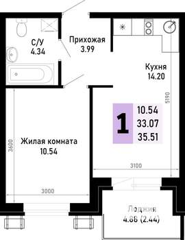 1-к квартира, вторичка, 36м2, 2/4 этаж