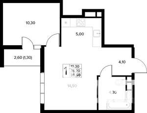 1-к квартира, строящийся дом, 40м2, 6/8 этаж