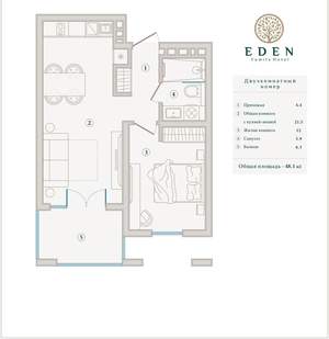 1-к квартира, вторичка, 52м2, 2/5 этаж