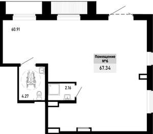 1-к квартира, строящийся дом, 67м2, 1/4 этаж