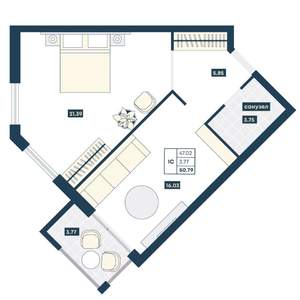 1-к квартира, вторичка, 51м2, 6/9 этаж