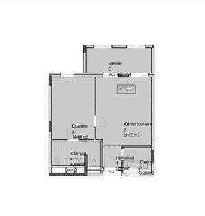 1-к квартира, вторичка, 57м2, 1/4 этаж