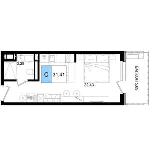 1-к квартира, строящийся дом, 31м2, 8/8 этаж