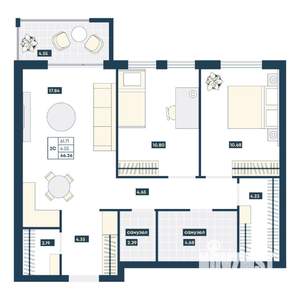 2-к квартира, вторичка, 66м2, 3/9 этаж