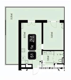1-к квартира, вторичка, 72м2, 5/9 этаж