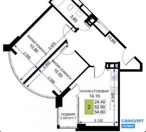2-к квартира, вторичка, 55м2, 6/12 этаж