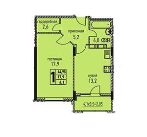 1-к квартира, вторичка, 45м2, 1/6 этаж