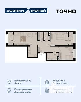 2-к квартира, вторичка, 73м2, 8/9 этаж
