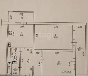 2-к квартира, вторичка, 47м2, 1/9 этаж