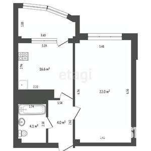 1-к квартира, вторичка, 50м2, 5/10 этаж