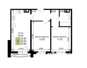 2-к квартира, сданный дом, 56м2, 7/9 этаж