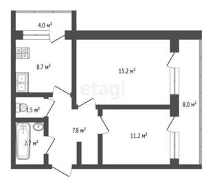 2-к квартира, вторичка, 60м2, 7/9 этаж