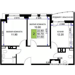 2-к квартира, вторичка, 52м2, 3/12 этаж