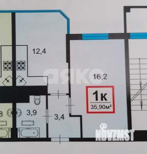 1-к квартира, вторичка, 36м2, 3/16 этаж