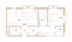 2-к квартира, вторичка, 69м2, 5/7 этаж
