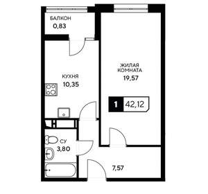 1-к квартира, вторичка, 42м2, 4/20 этаж