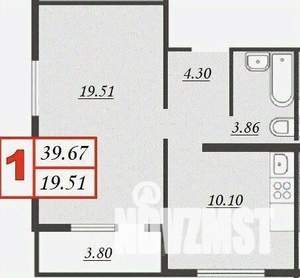 1-к квартира, вторичка, 42м2, 13/16 этаж