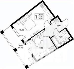 1-к квартира, строящийся дом, 36м2, 2/8 этаж