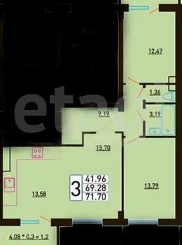 3-к квартира, вторичка, 72м2, 6/13 этаж