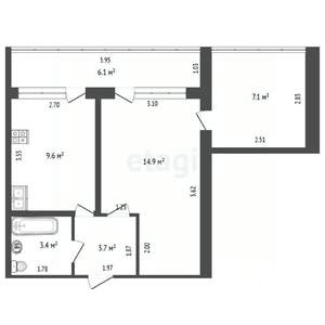 1-к квартира, вторичка, 38м2, 2/6 этаж