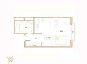 Студия квартира, вторичка, 39м2, 3/7 этаж