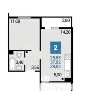 2-к квартира, вторичка, 38м2, 1/16 этаж
