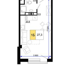 1-к квартира, вторичка, 27м2, 8/9 этаж